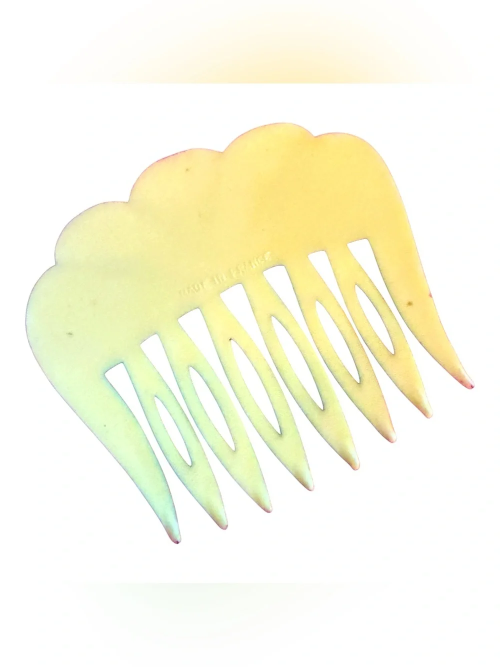 1960’s French Green & Yellow Scalloped Hair Comb, Paris Made, Deadstock, Unworn